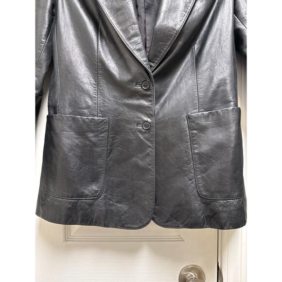 Y2K Express Leather Single Breasted Tailored Black Jacket Size Medium - Picture 4 of 6